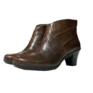 Earth Spirit Classic Flora Side Zip Brown Leather Booties Women's Size 6